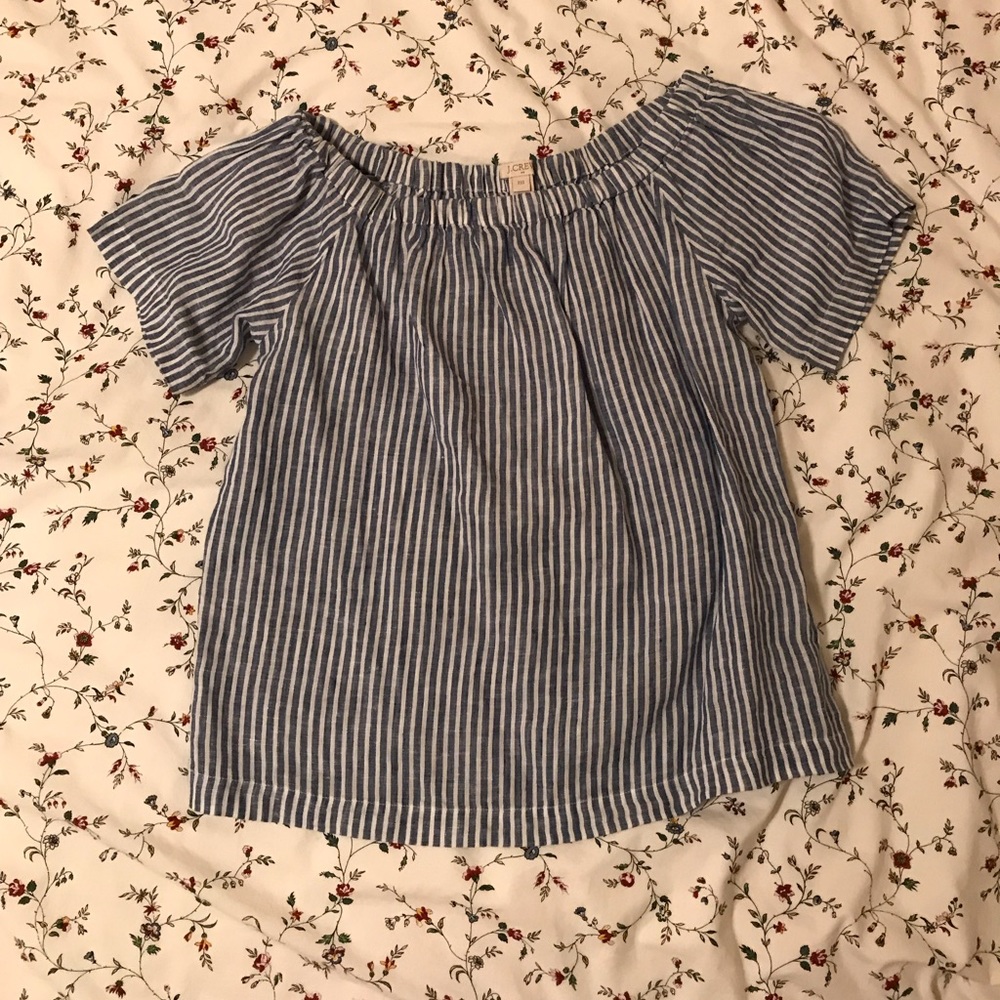 Jcrew striped linen off the shoulder top